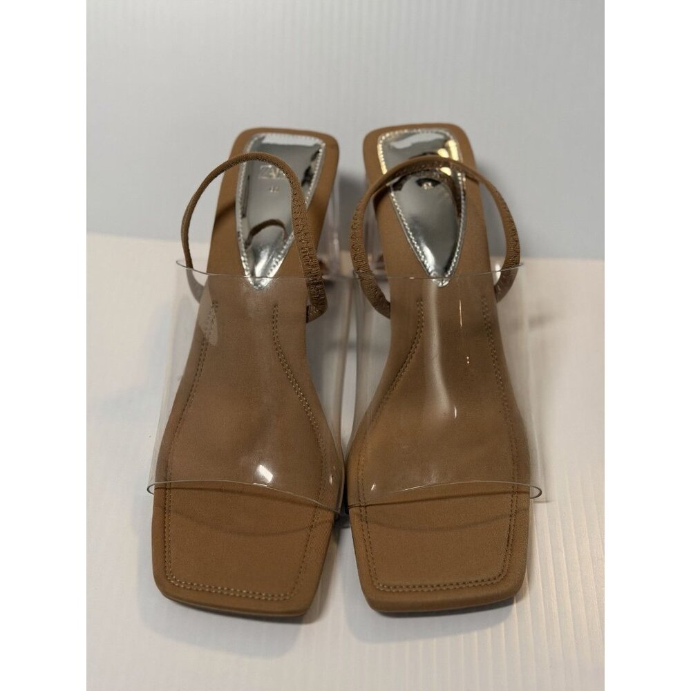Zara Clear Strap Nude Block Heel Sandals - Picture 4 of 10